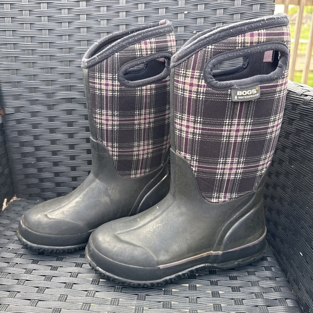 Youth Black And Purple Checker Bogs Boots Size 1